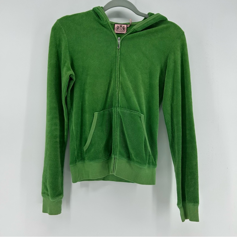 Juicy Couture Terry Cloth Full Zip Hoodie Women's M Green Y2K Jacket Vintage
